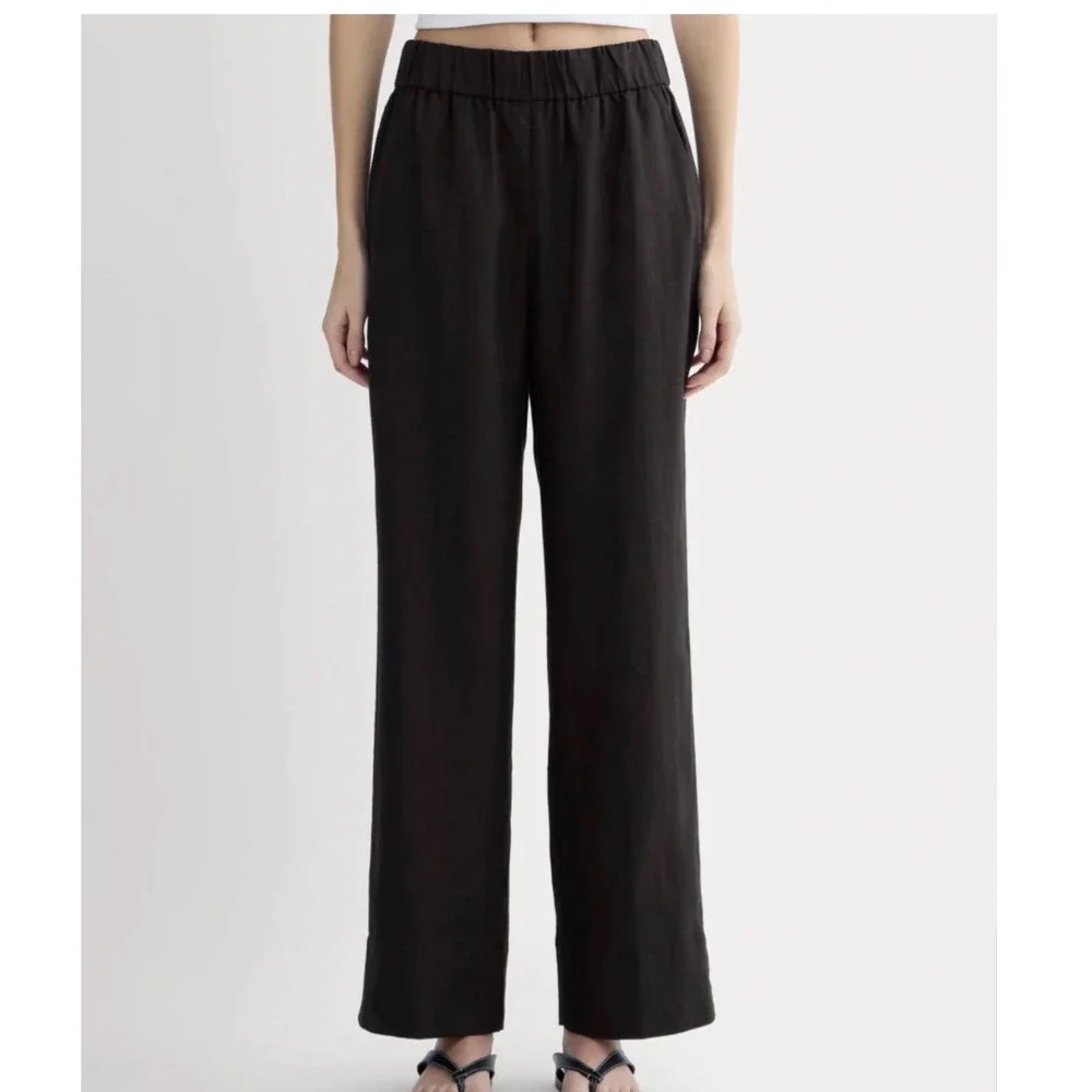 Everlane The‎ Linen Easy Pant Black Straight Leg Elastic Waist Size S Small